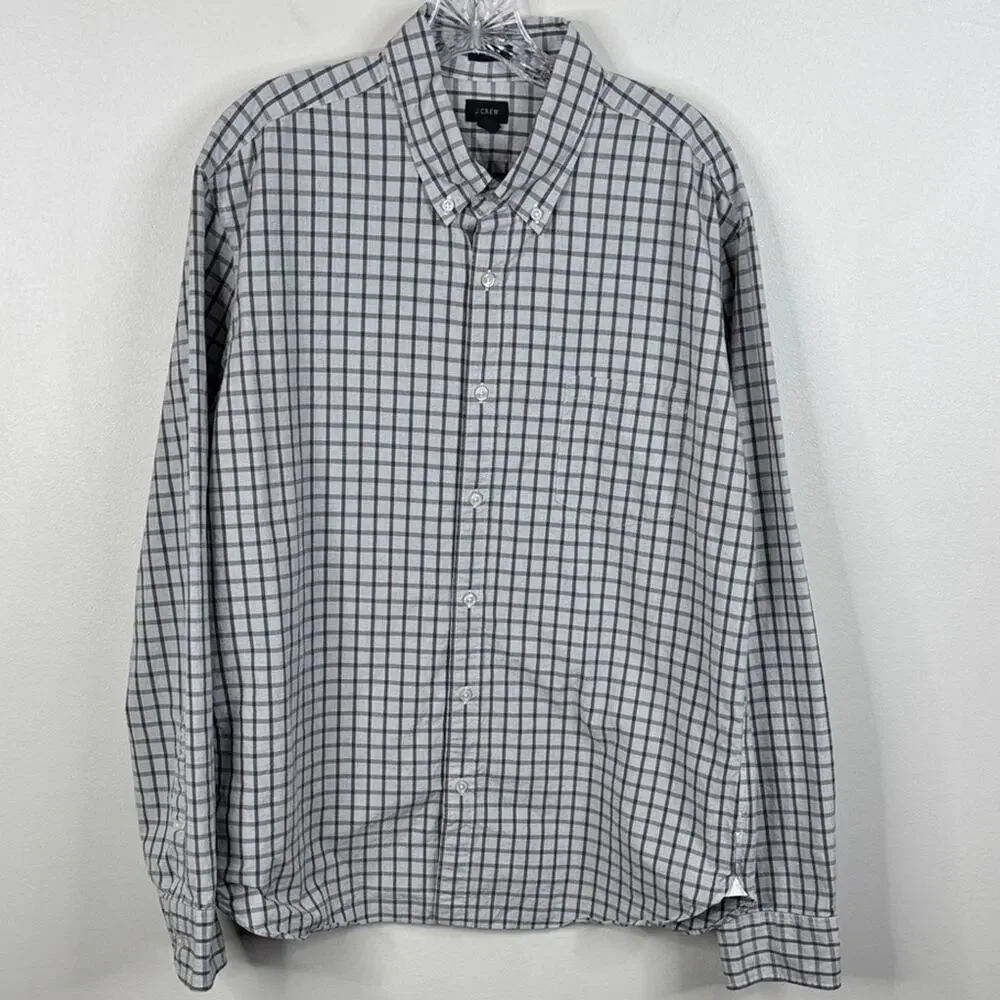 J. Crew Men's XL Slim Fit Shirt Gray Charcoal Checkered Long Sleeve Cotton